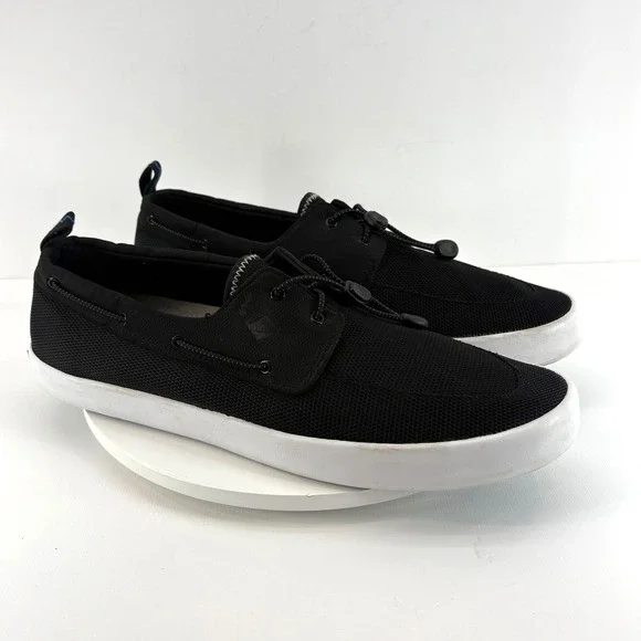 Sperry Deck Men's Size 14 Black Mesh Boat Shoes Sneakers Bungee Laces - Picture 1 of 9